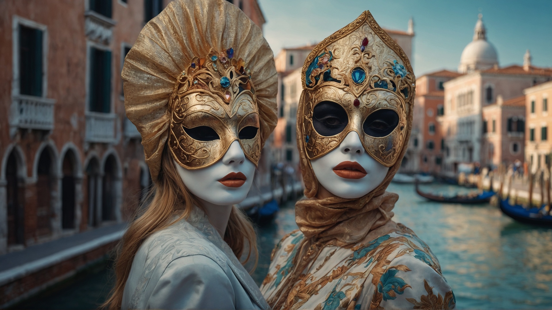 Italian women with venetian mask in Venice