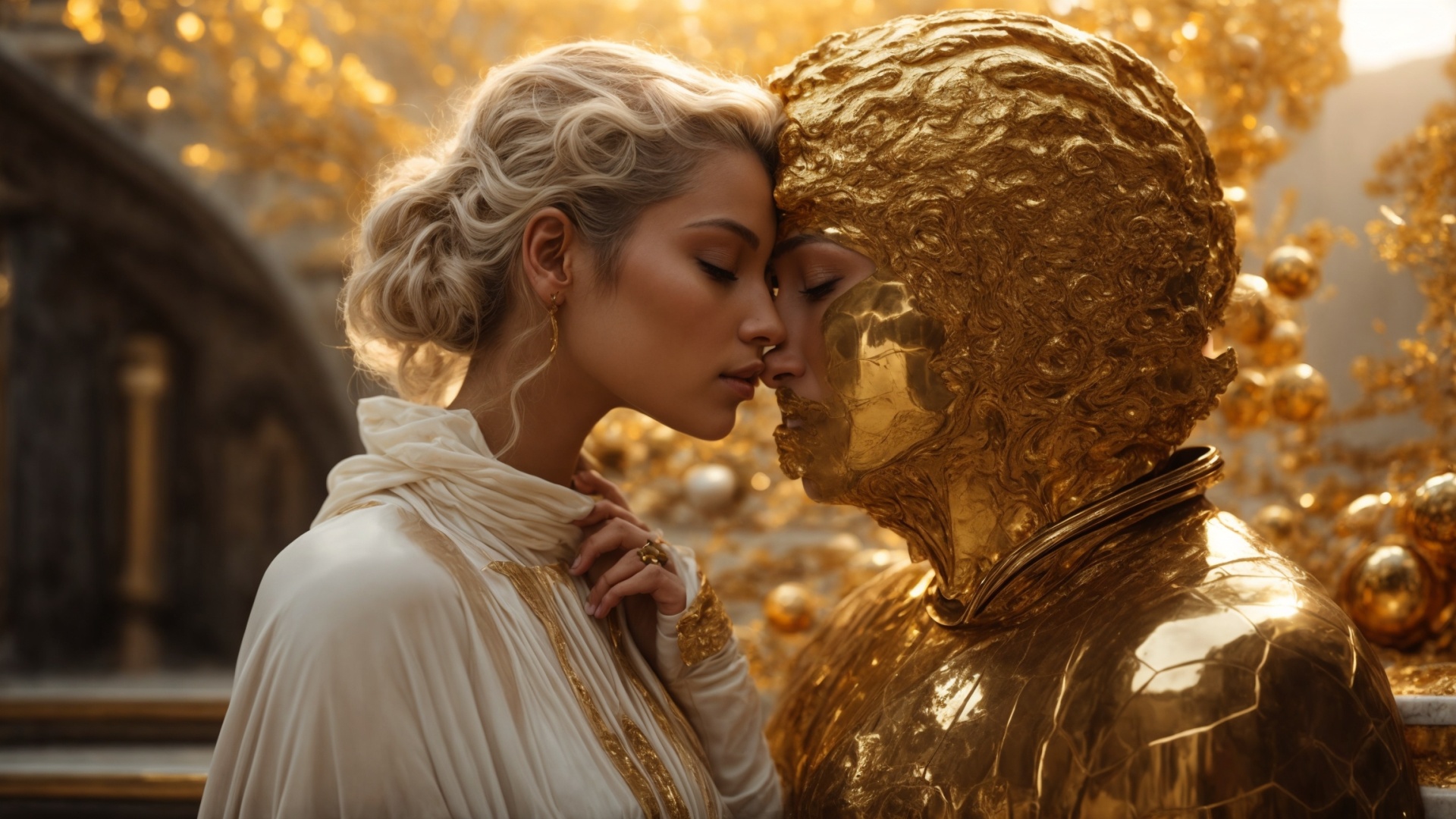 Two women in eden with golden light