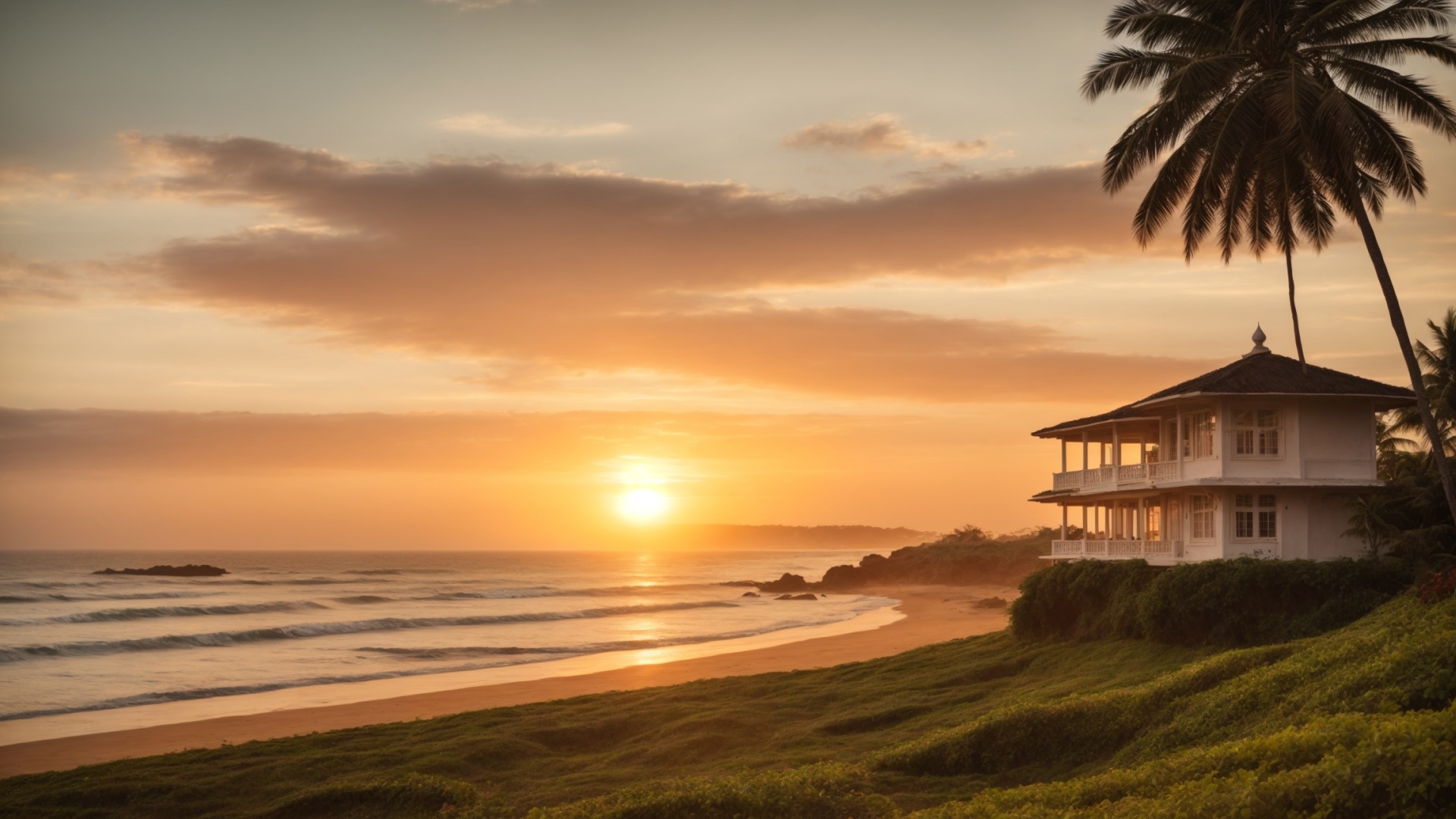 Luxury residential home on the beach at sunset