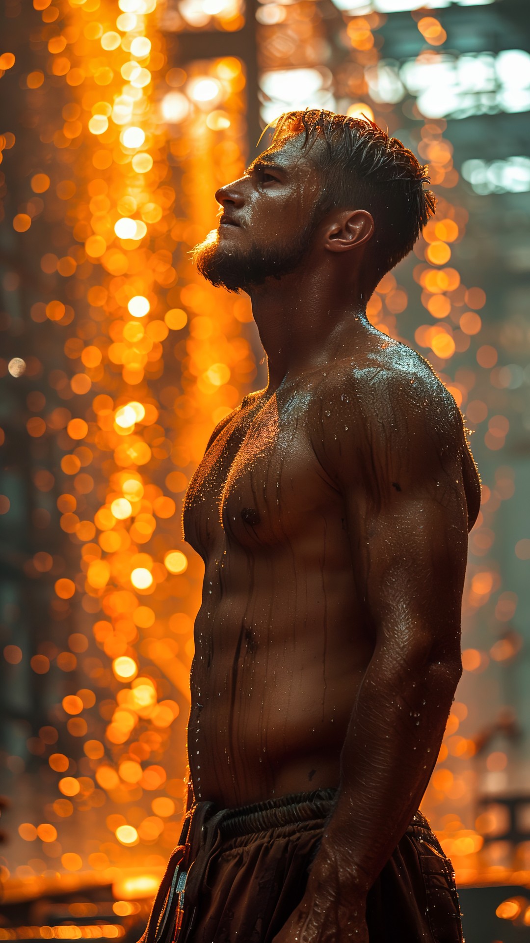 Muscular man working in steelwork