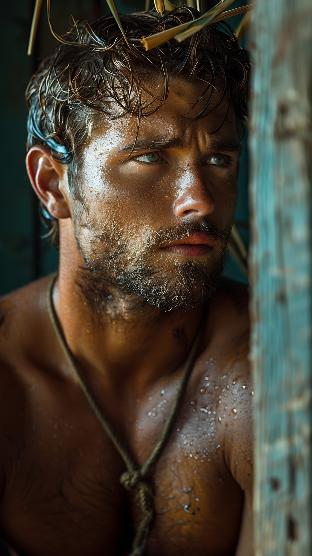 Muscular man working on a farm