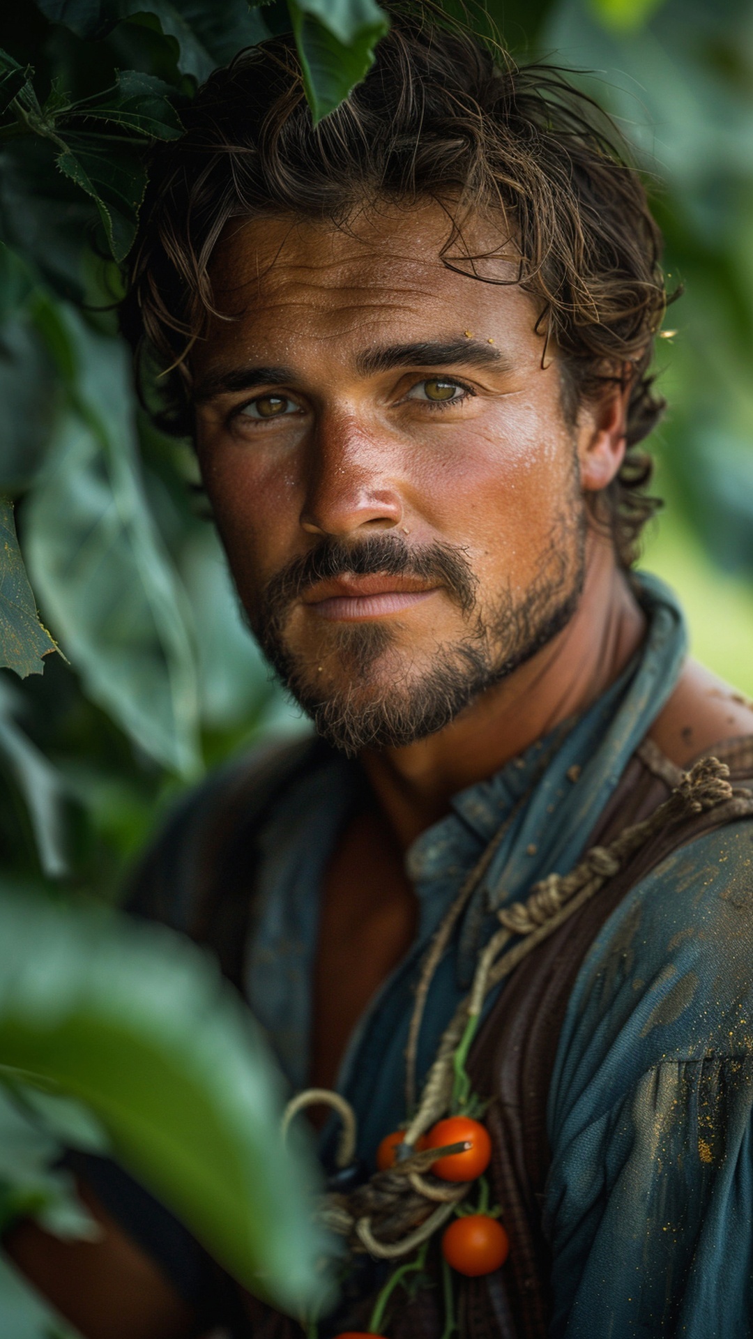 Muscular man working on a farm
