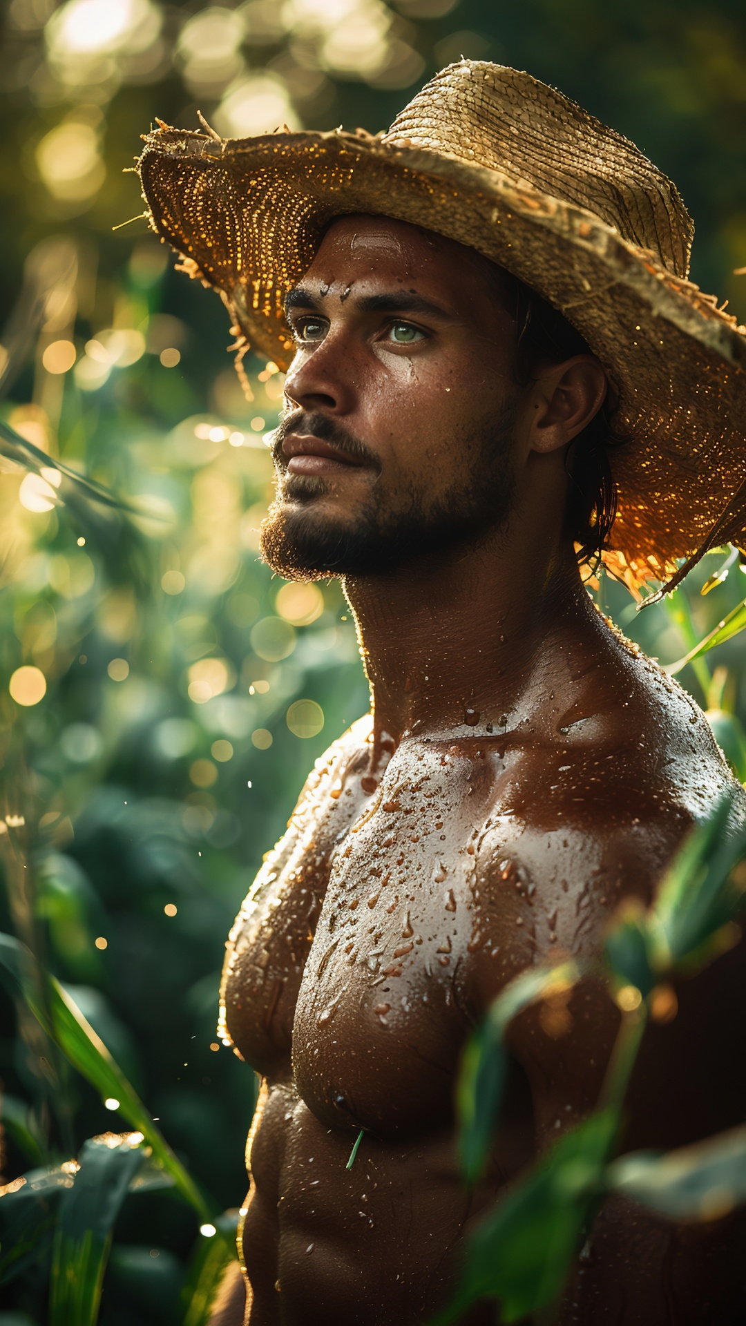 Muscular man working on a farm