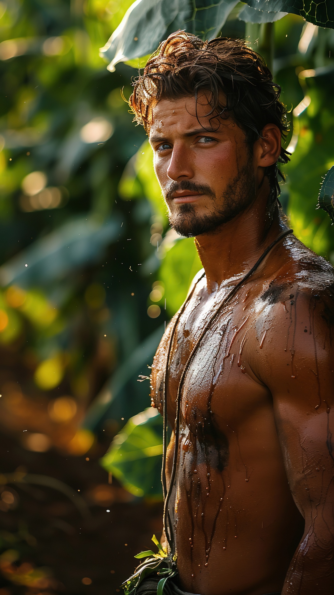 Muscular man working on a farm