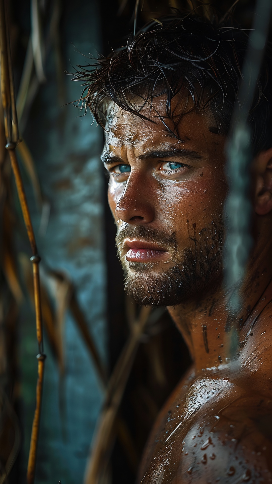 Muscular man working on a farm