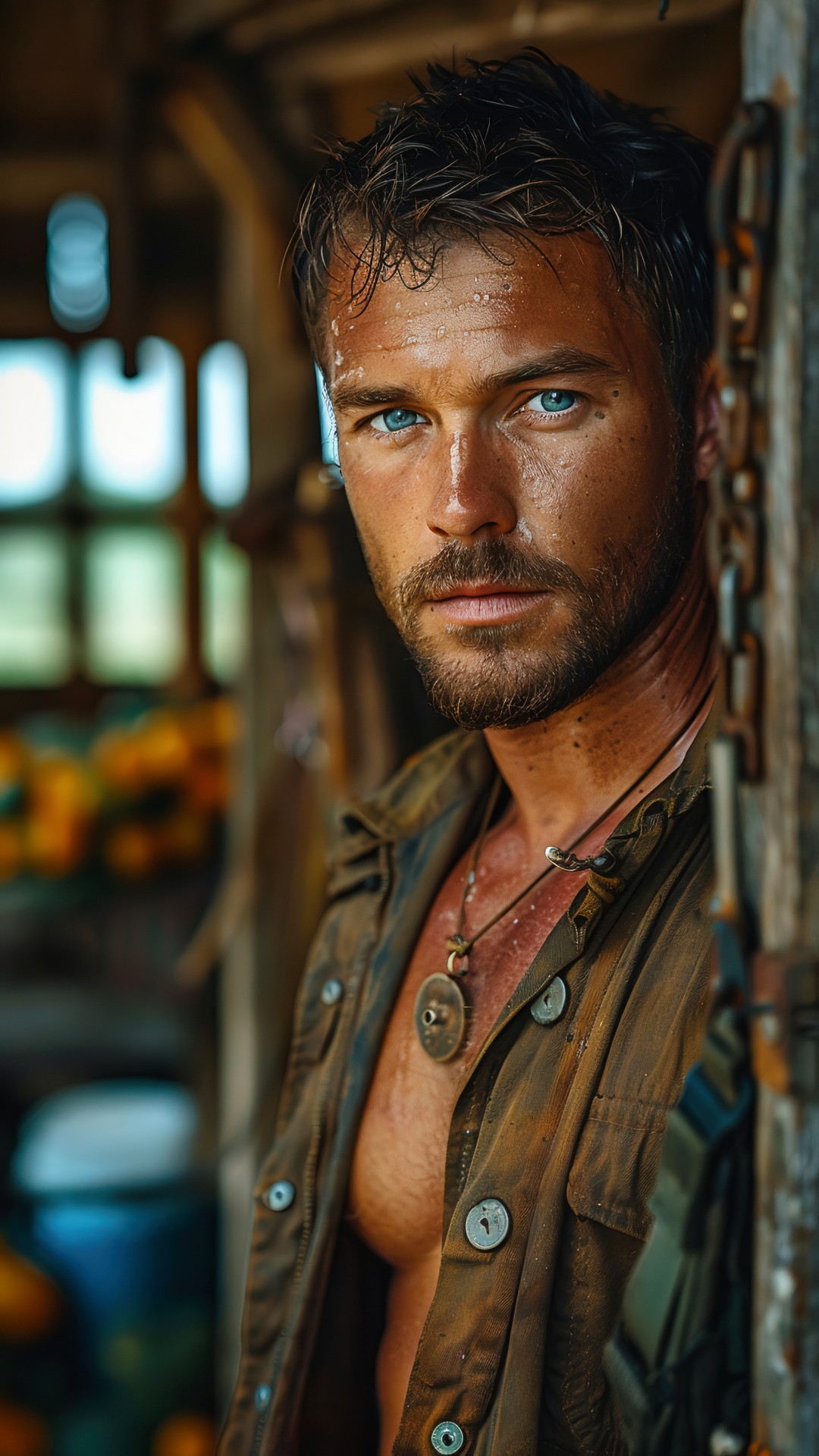 Muscular man working on a farm
