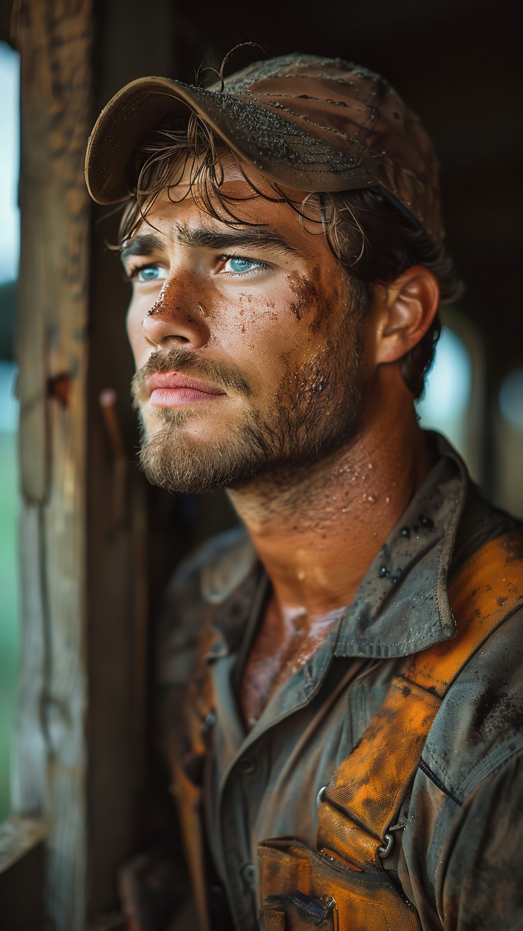 Muscular man working on a farm