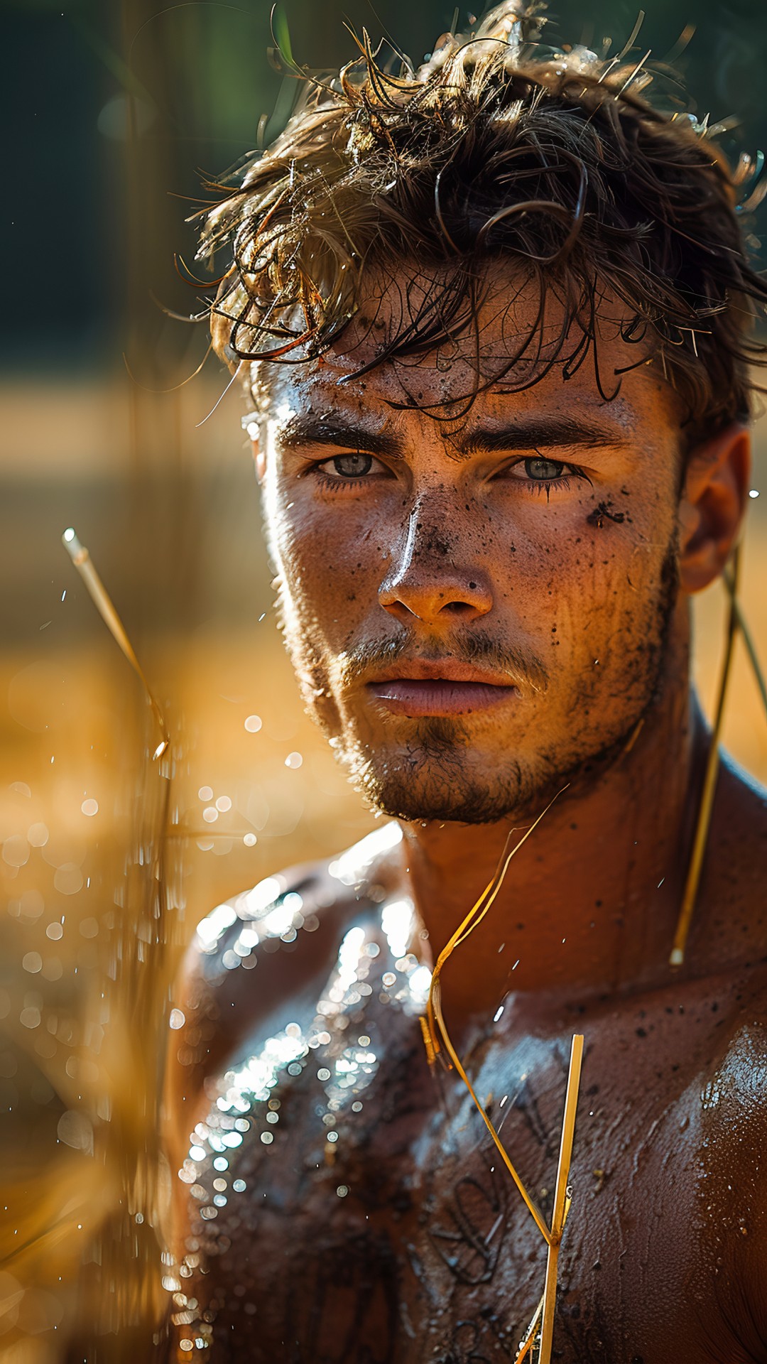 Muscular man working on a farm