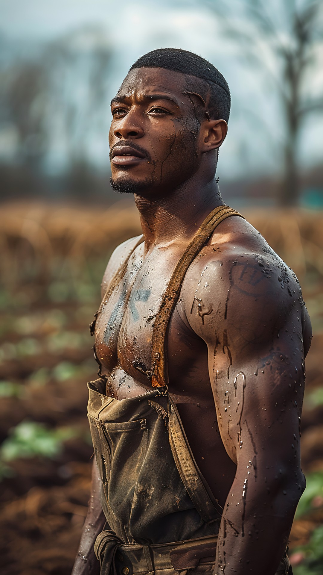 Muscular man working on a farm