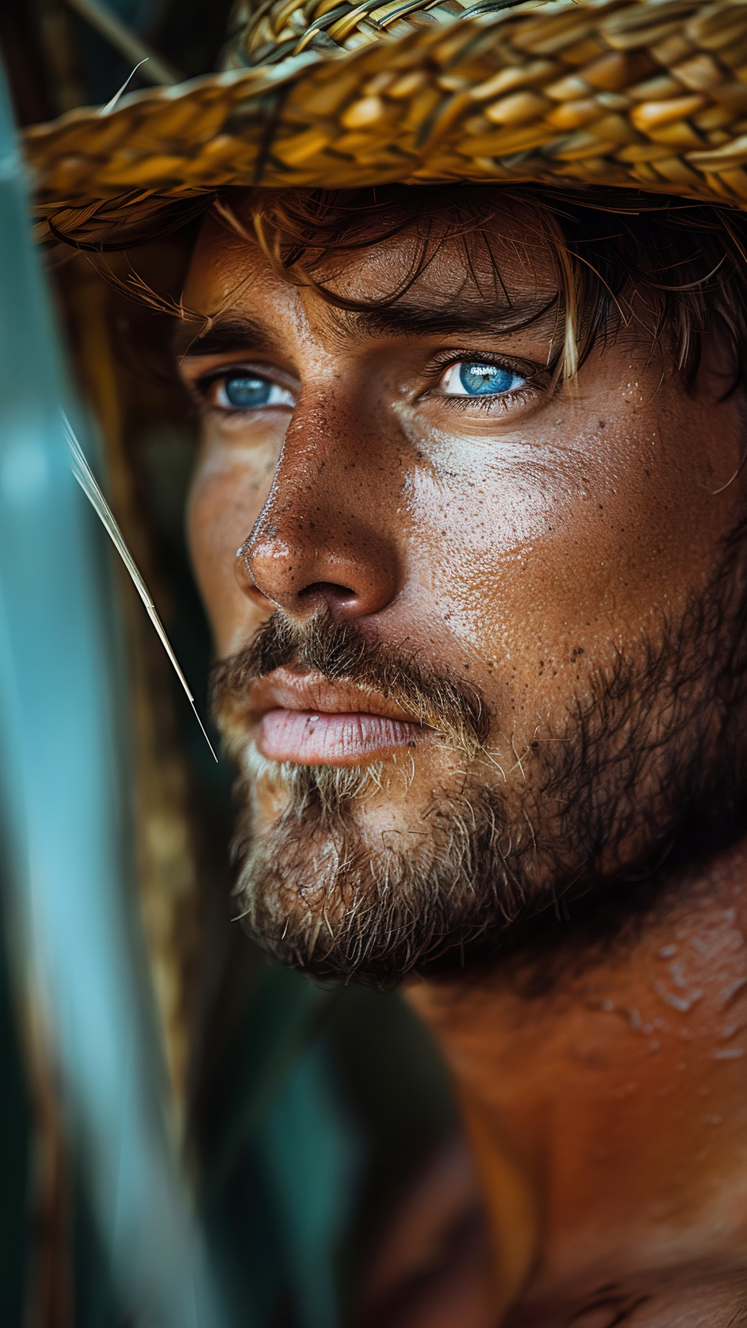 Muscular man working on a farm