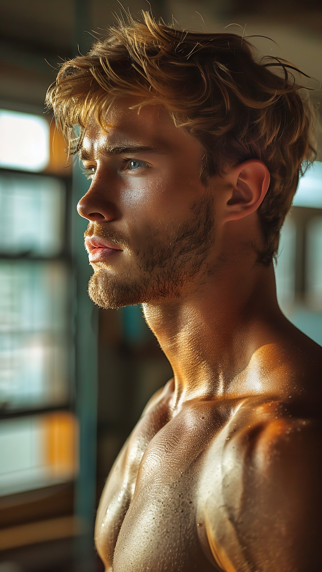Muscular sporty blonde man