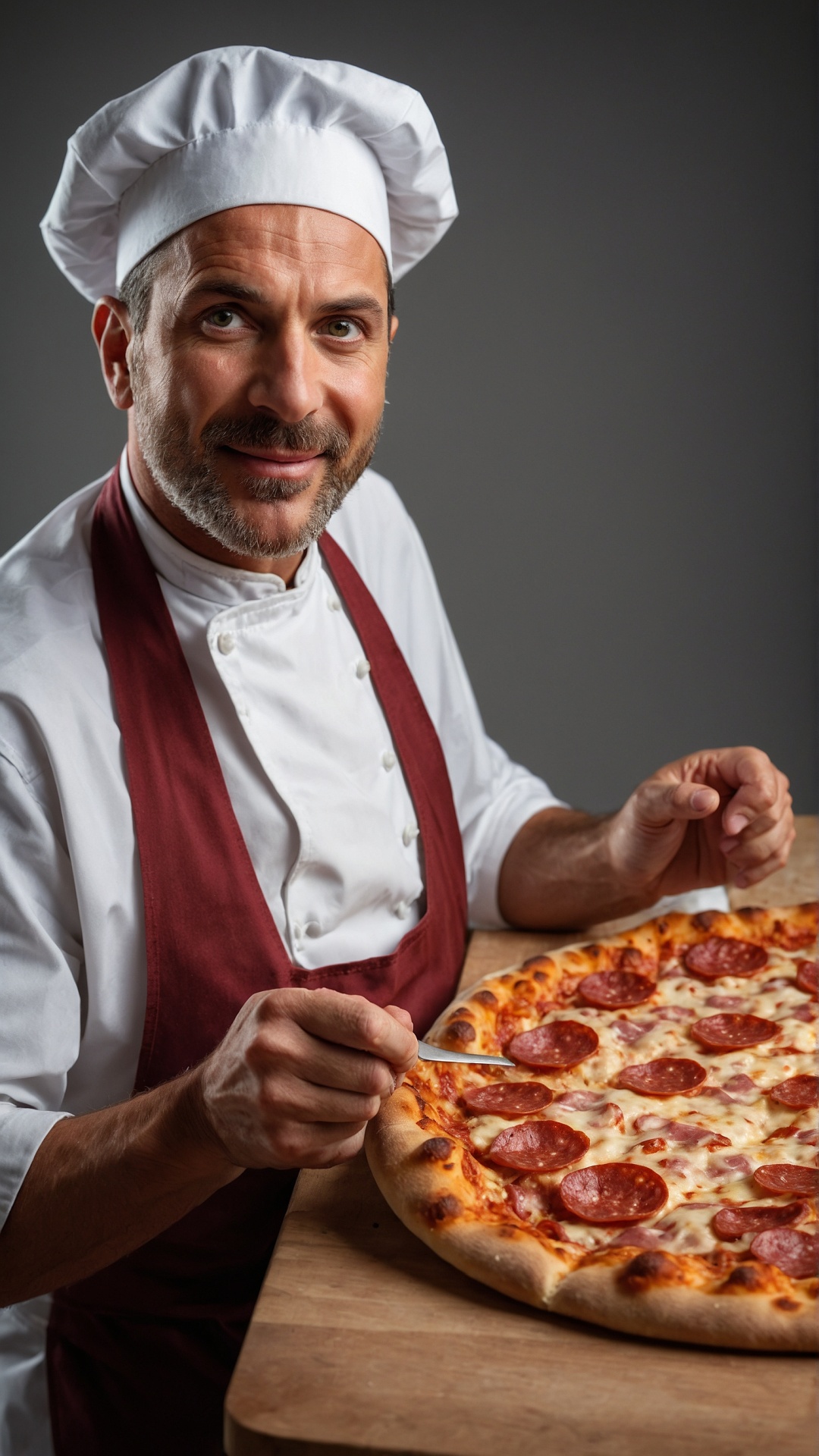 Cook with delicious pizza salami