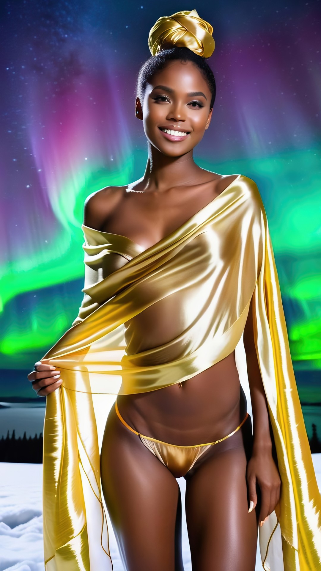 Black woman with golden silk scarf