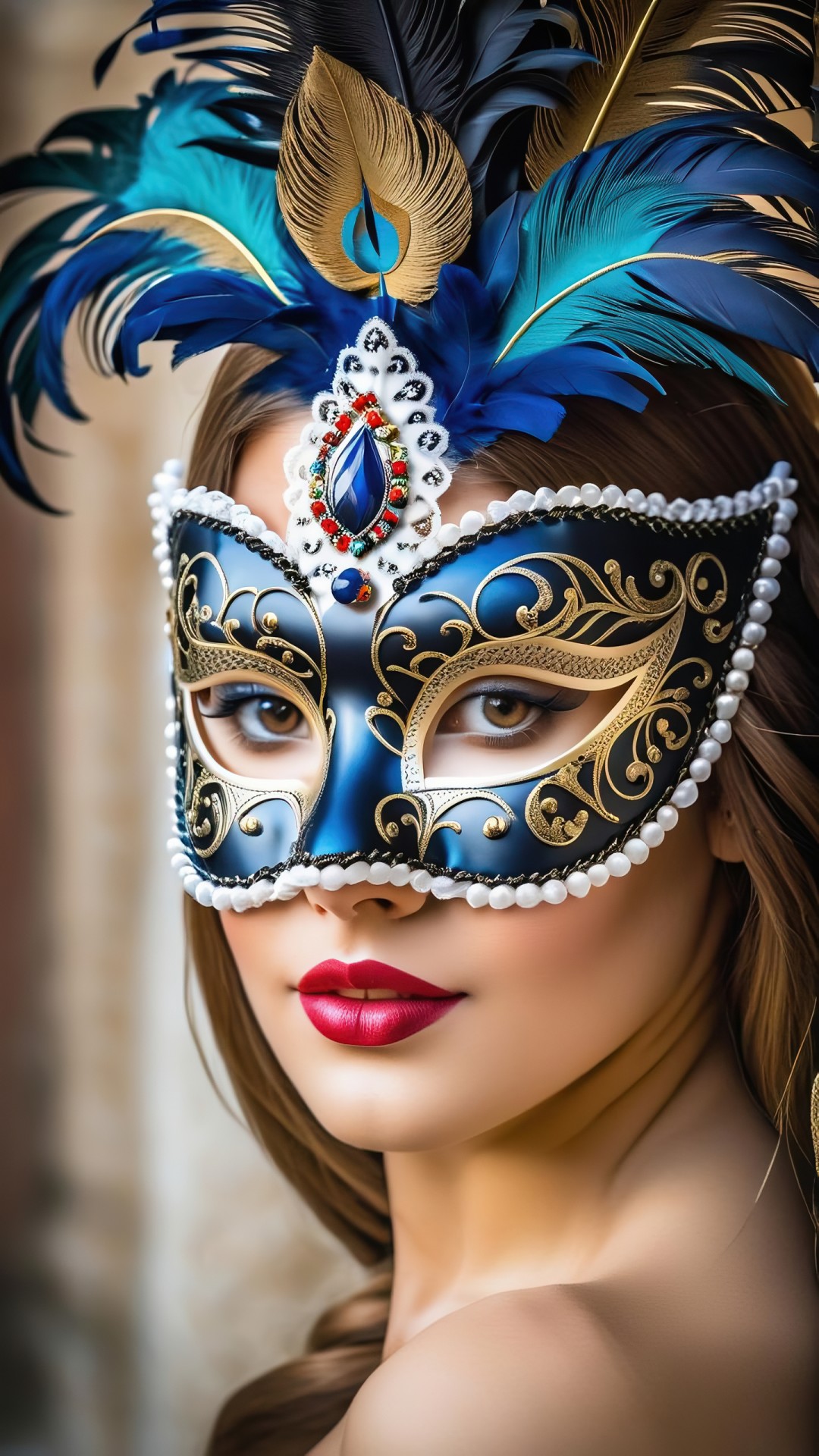 Woman portrait with venetian carnival mask