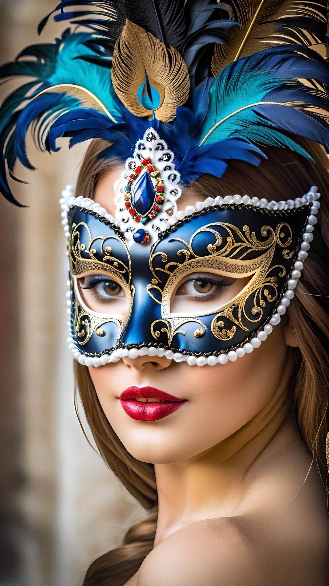 Woman portrait with venetian carnival mask