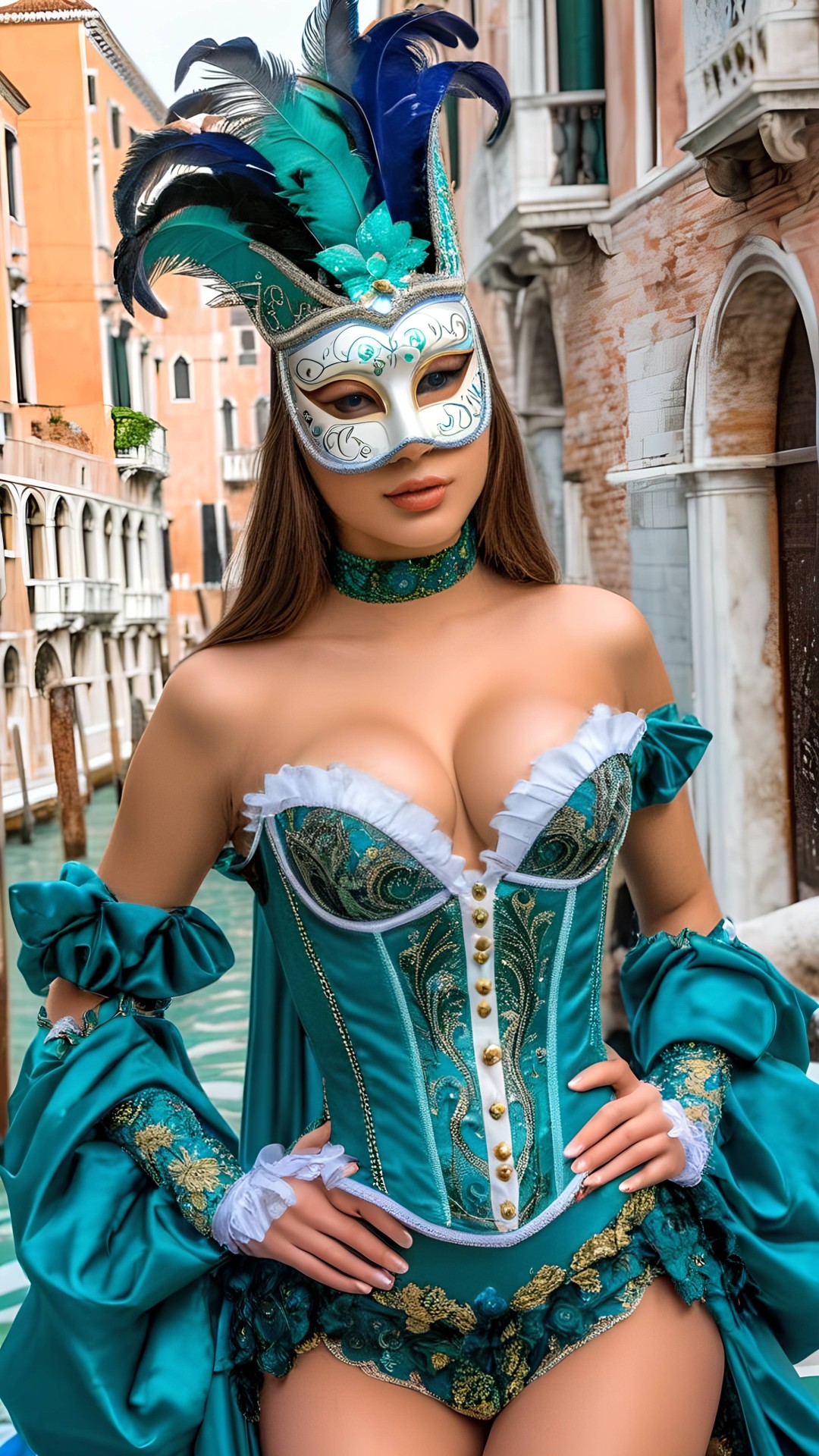 Sexy woman with venetian carnival mask