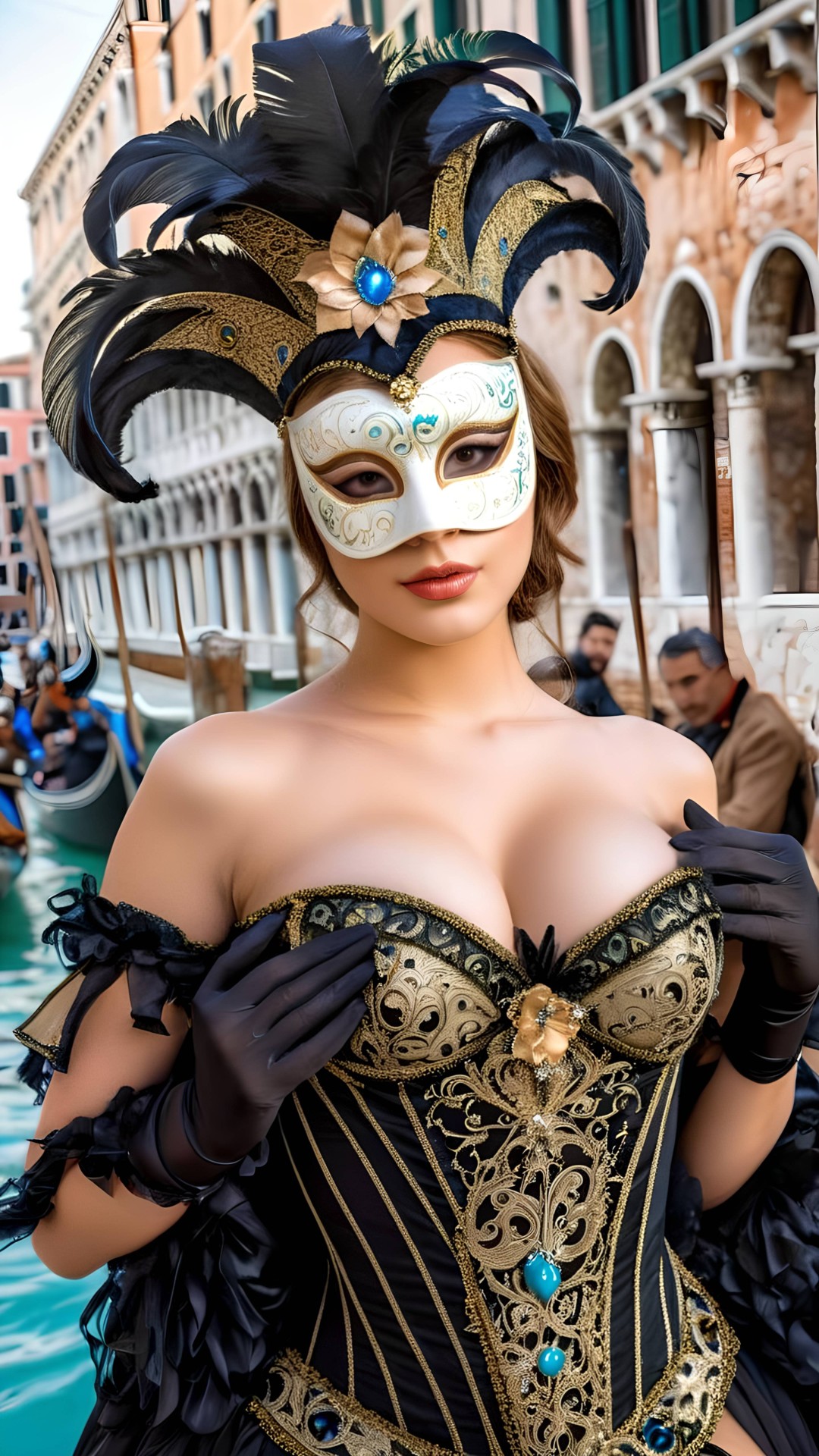 Sexy woman with venetian carnival mask