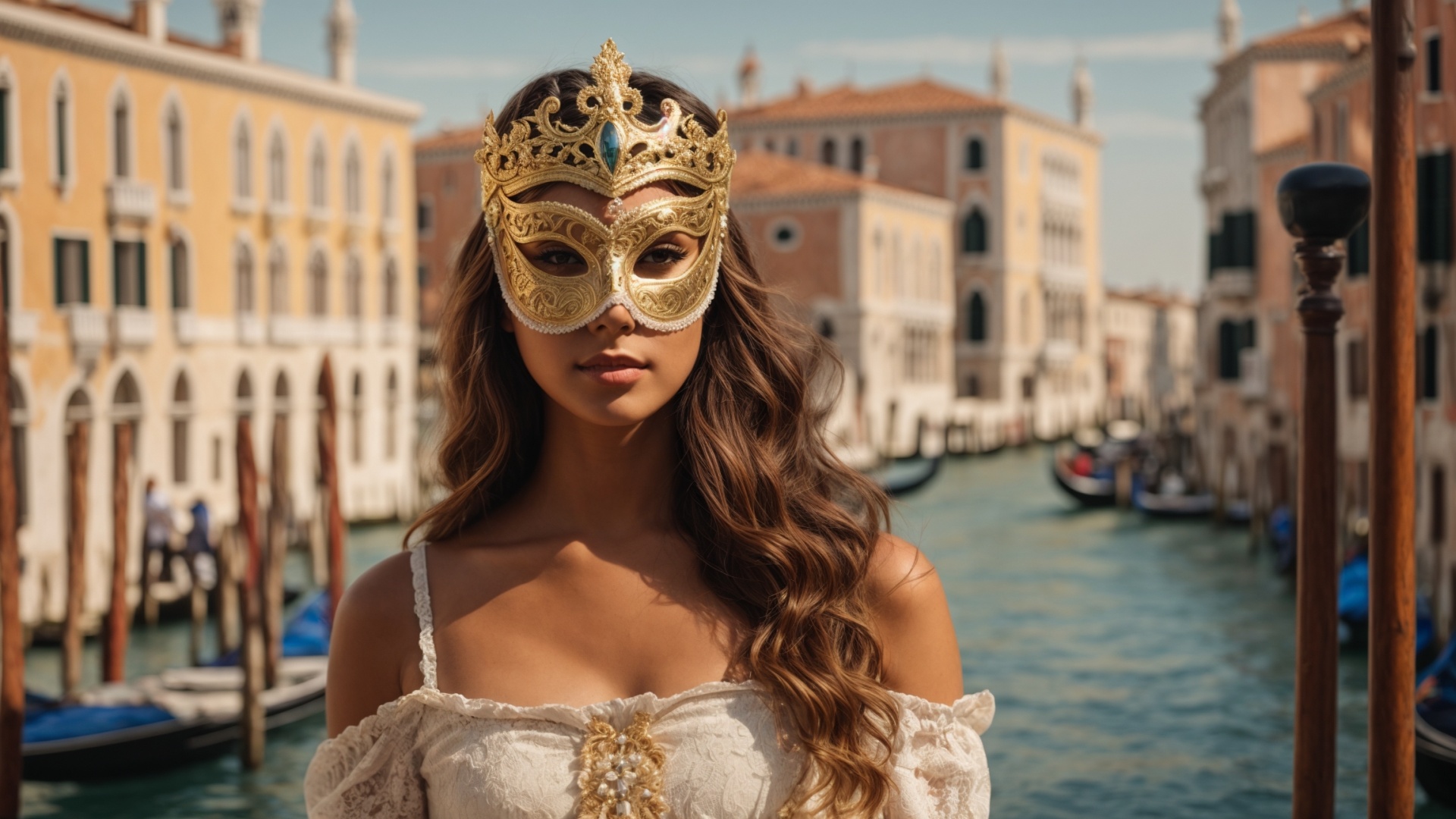 Italian woman with venetian mask in Venice