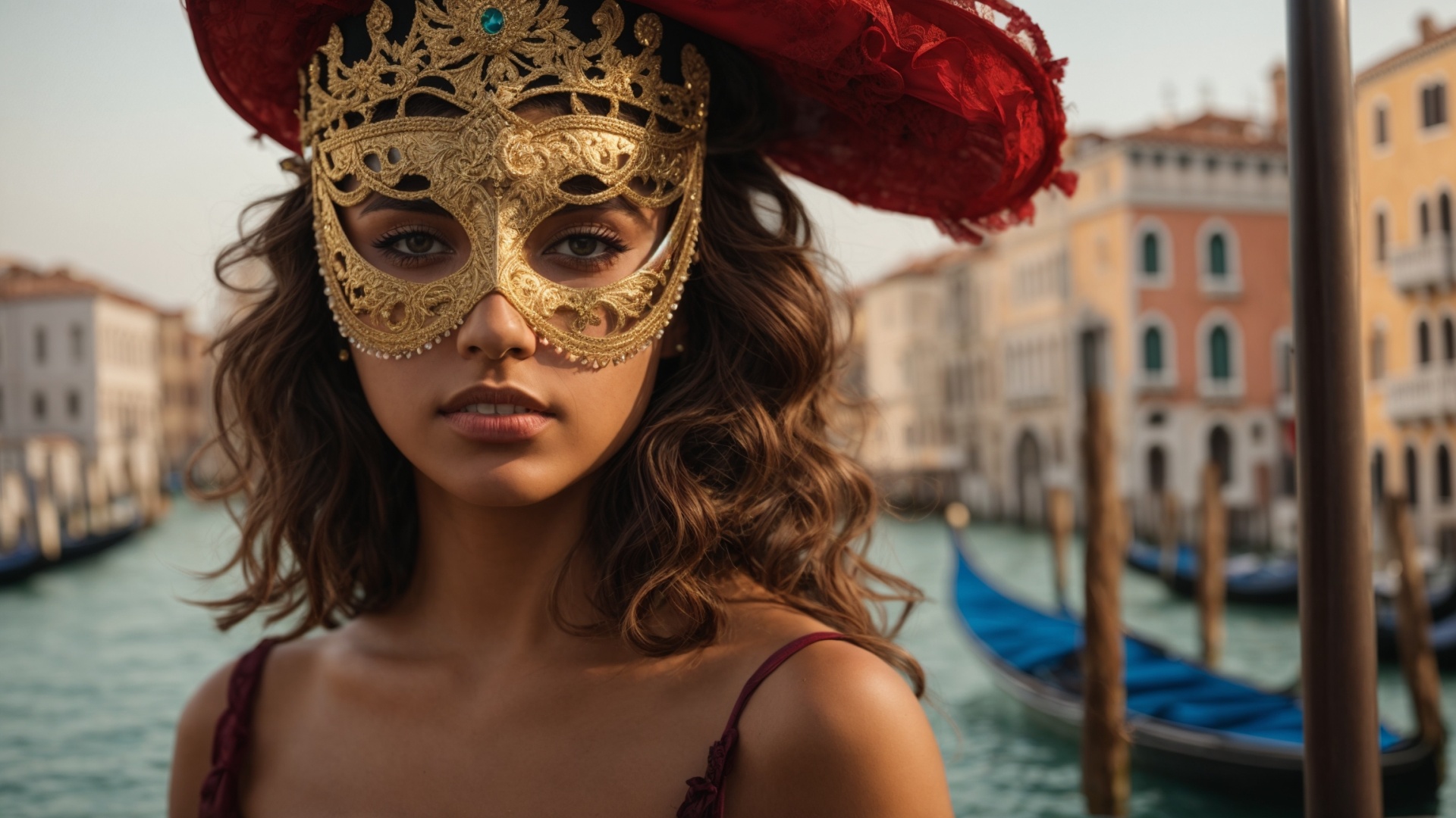 Italian woman with venetian mask in Venice