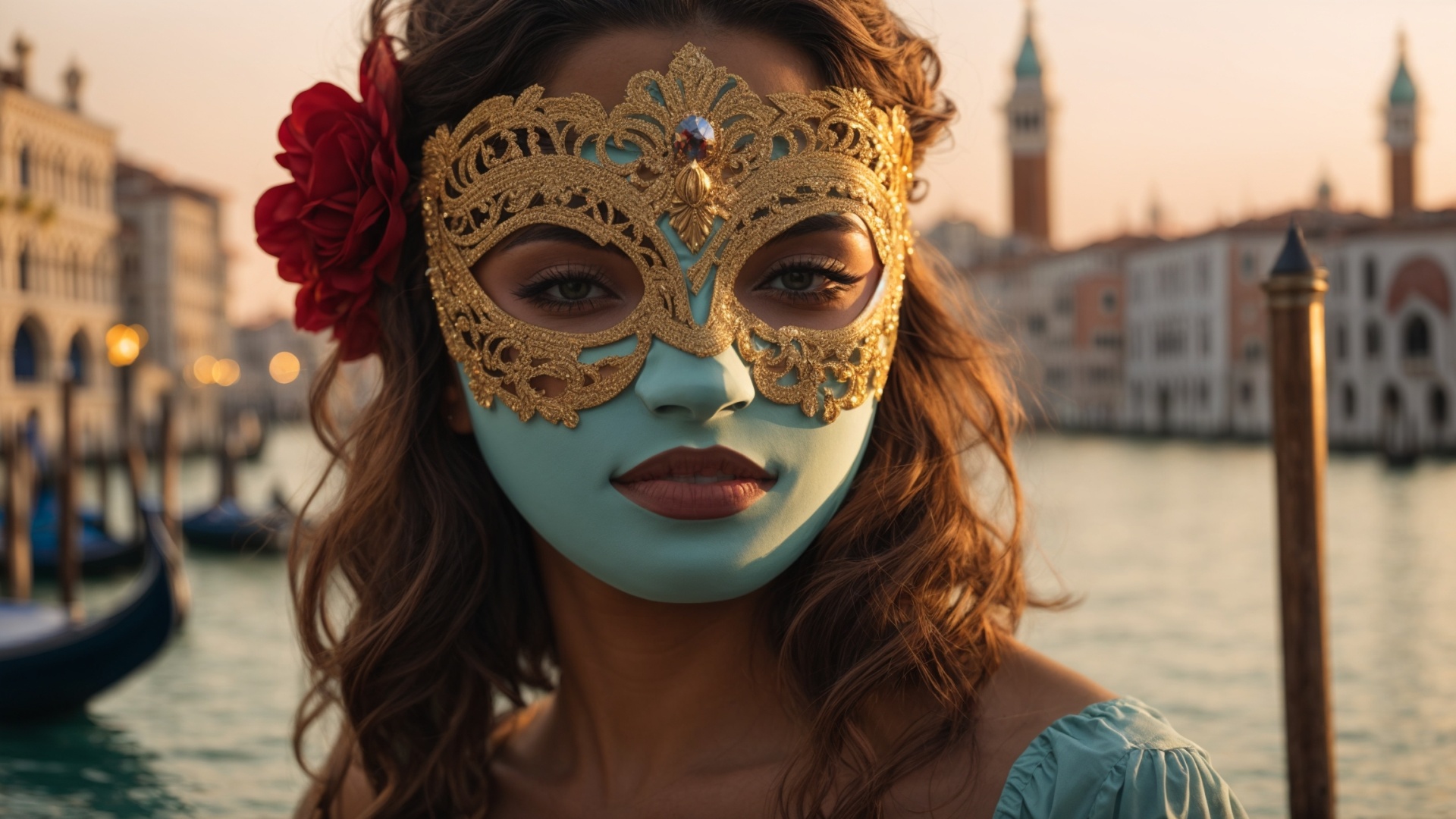 Italian woman with venetian mask in Venice