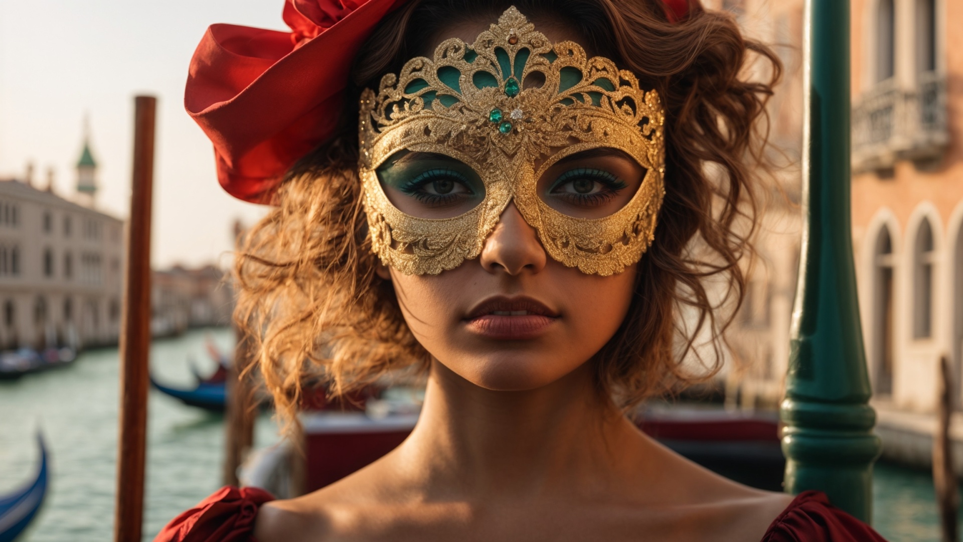 Italian woman with venetian mask in Venice