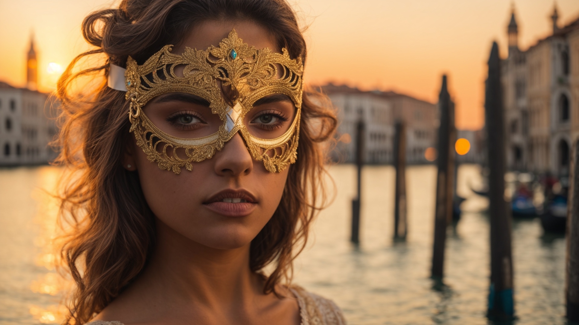 Italian woman with venetian mask in Venice