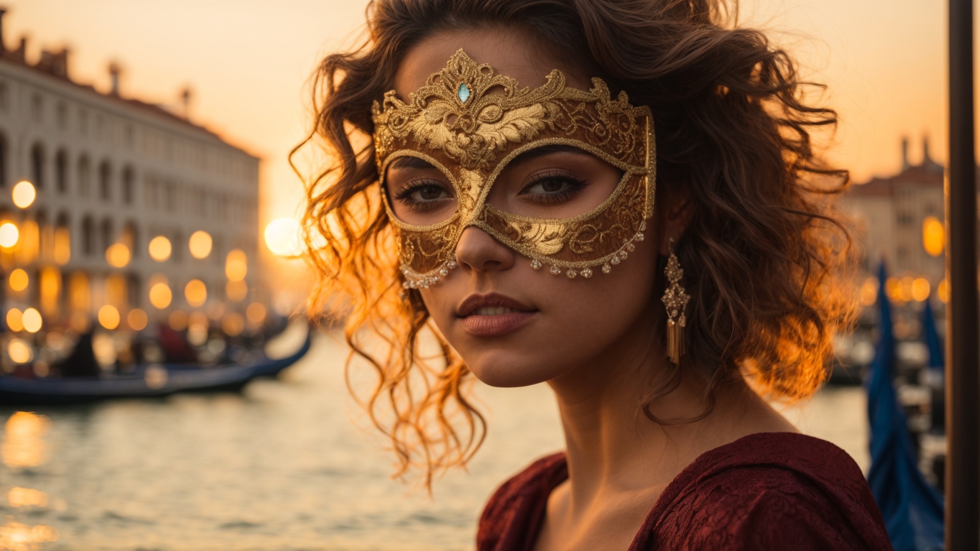 Italian woman with venetian mask in Venice