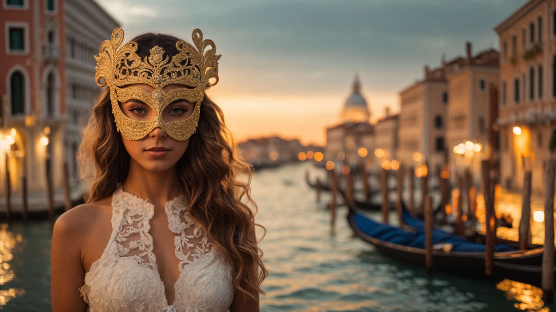 Italian woman with venetian mask in Venice
