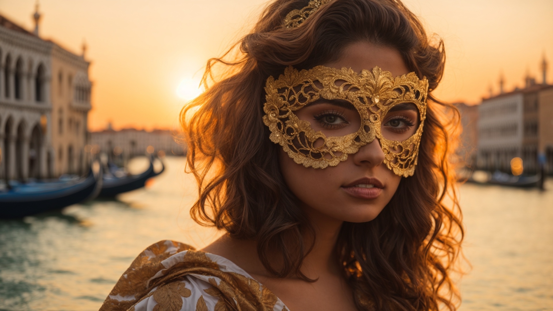 Italian woman with venetian mask in Venice