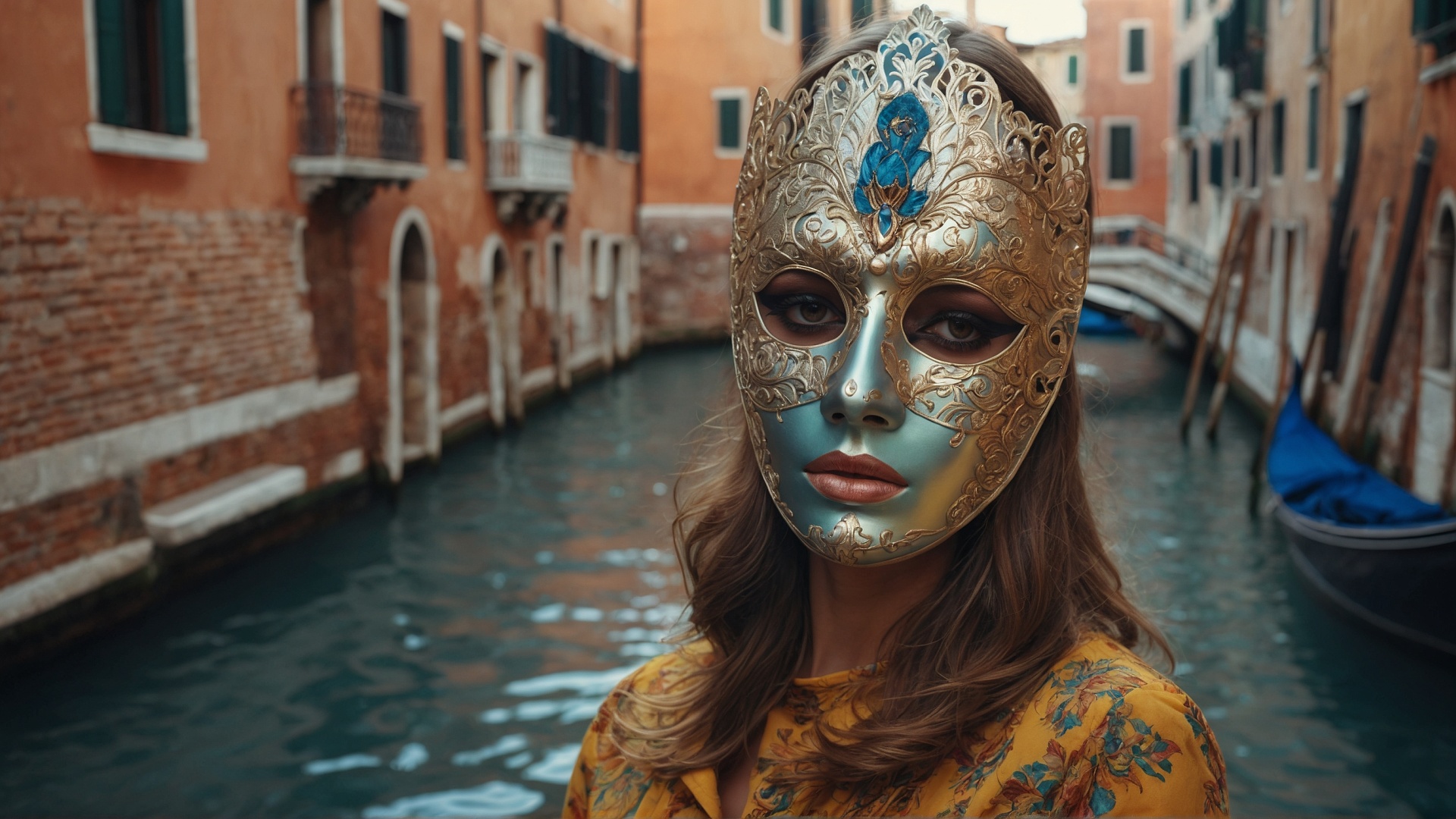 Italian woman with venetian mask in Venice
