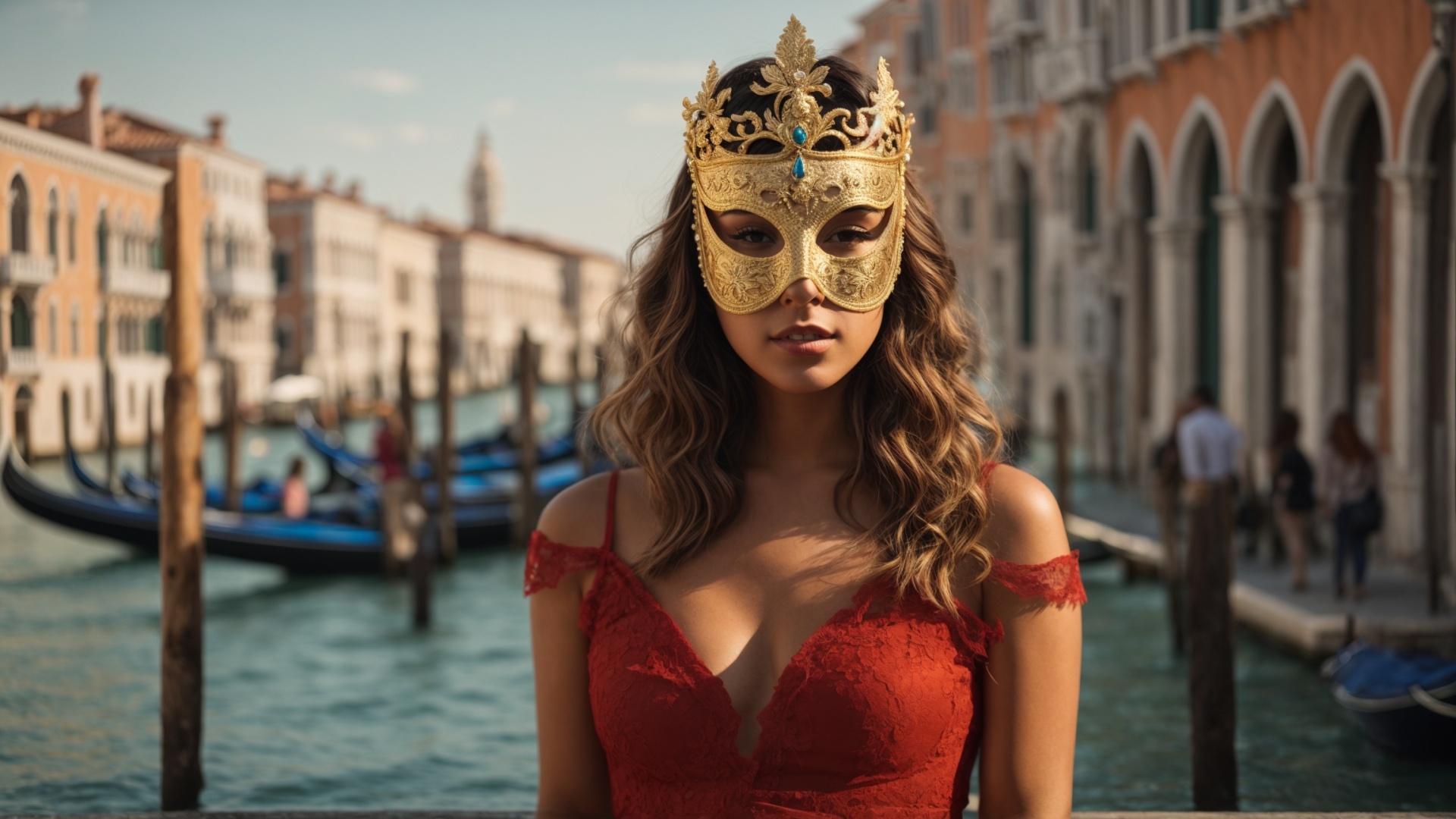 Italian woman with venetian mask in Venice