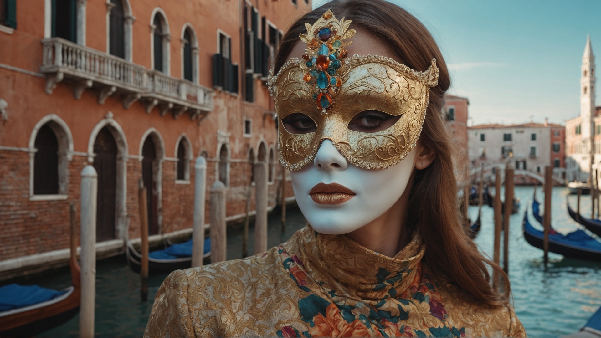 Italian woman with venetian mask in Venice