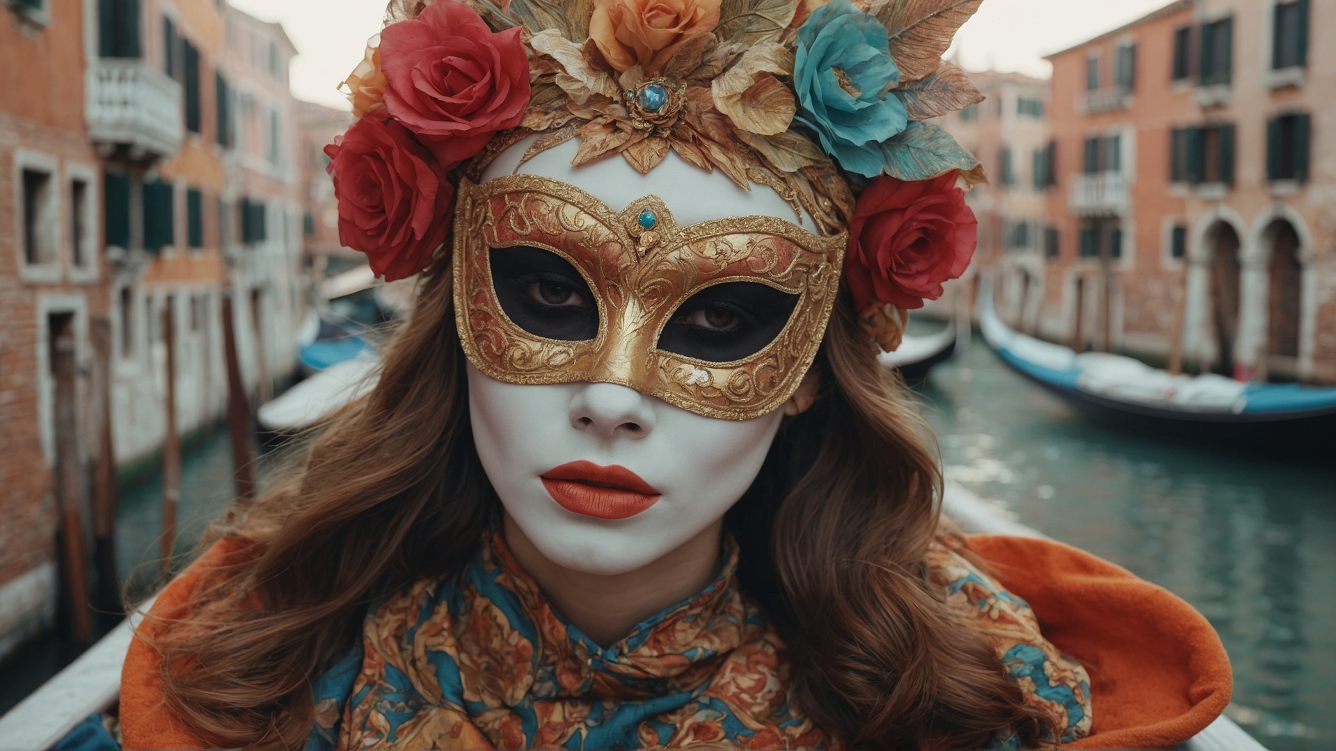Italian woman with venetian mask in Venice