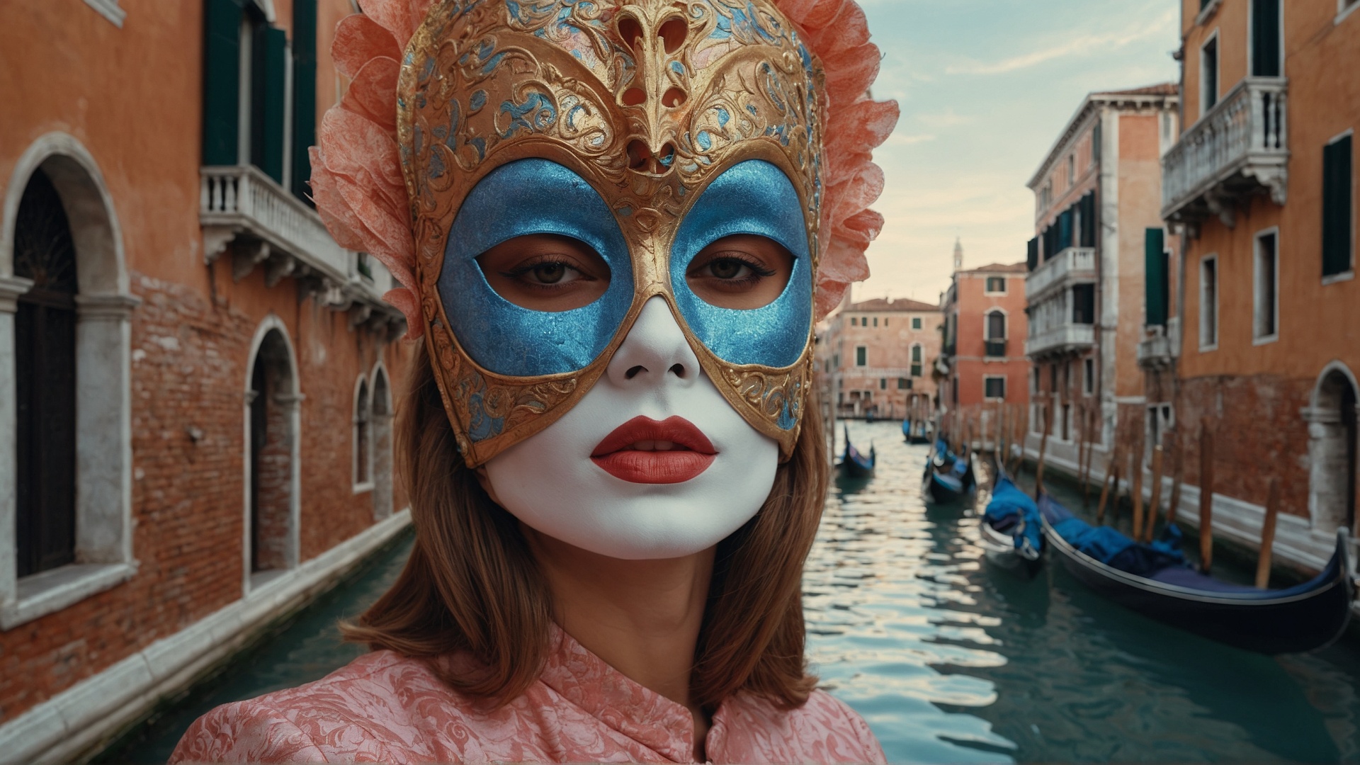 Italian woman with venetian mask in Venice