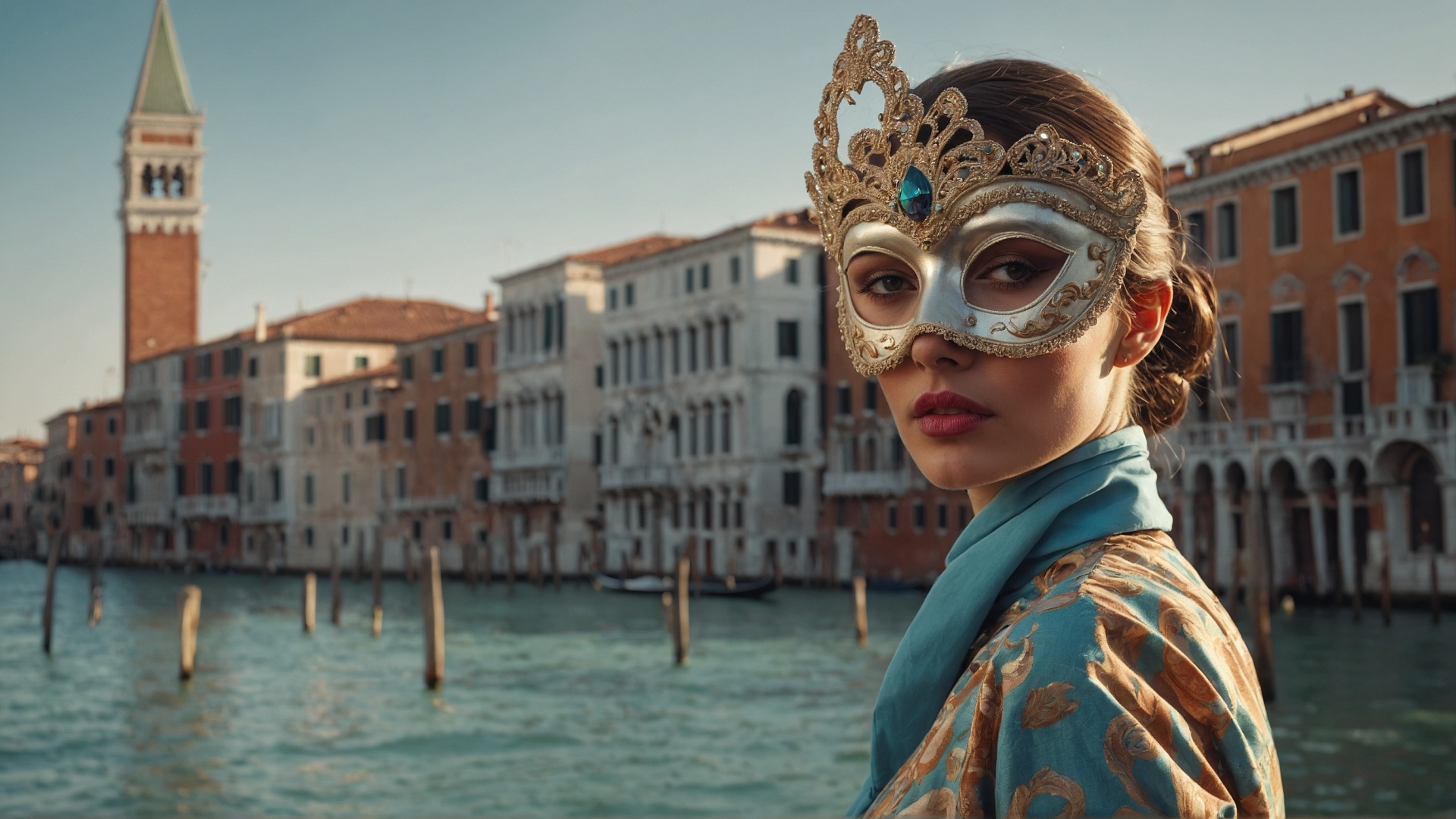 Italian woman with venetian mask in Venice