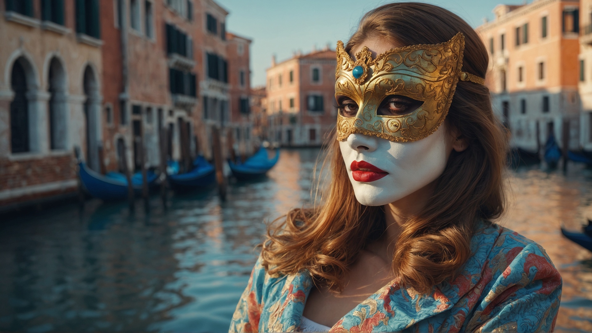 Italian woman with venetian mask in Venice
