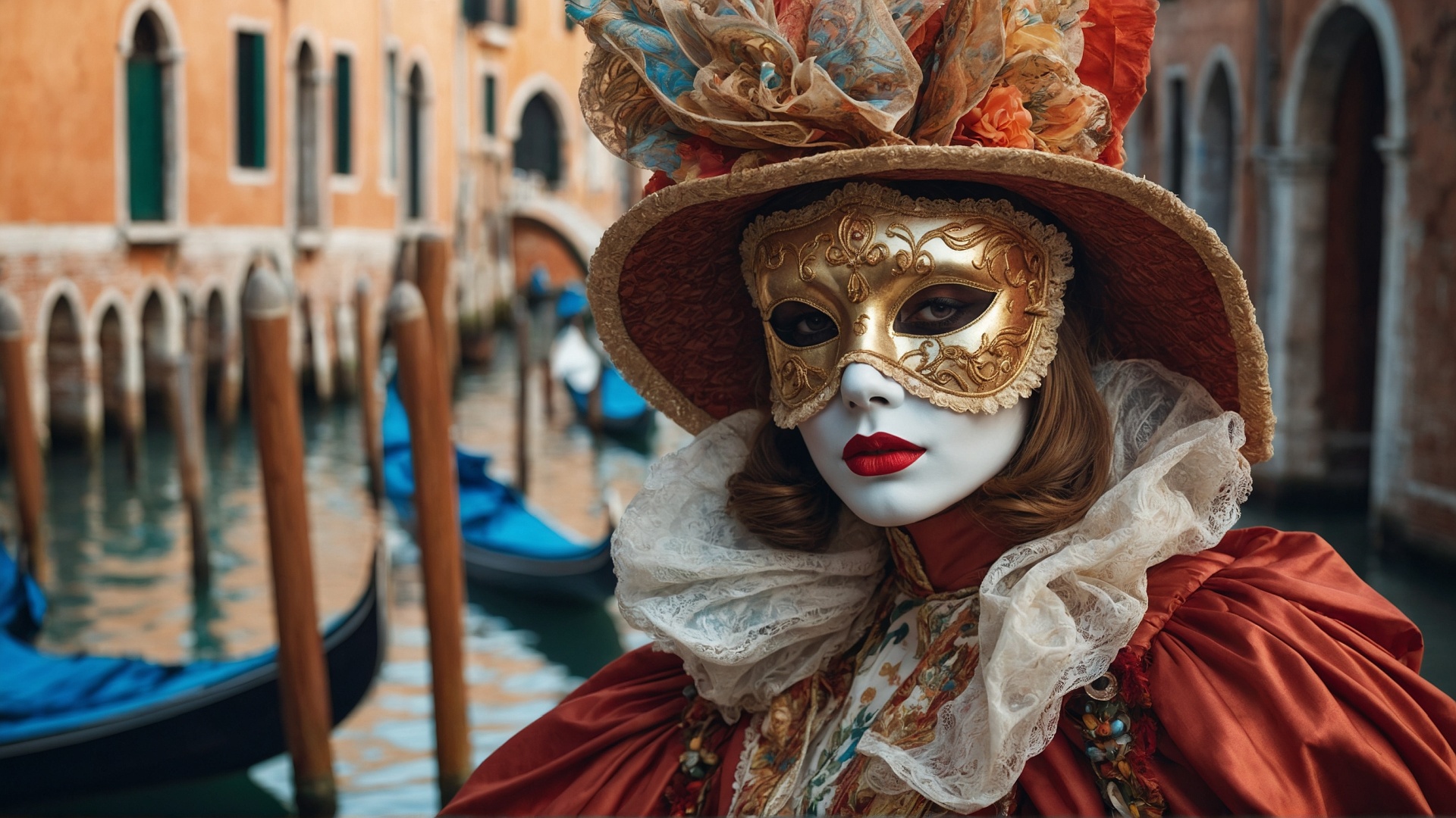 Italian woman with venetian mask in Venice
