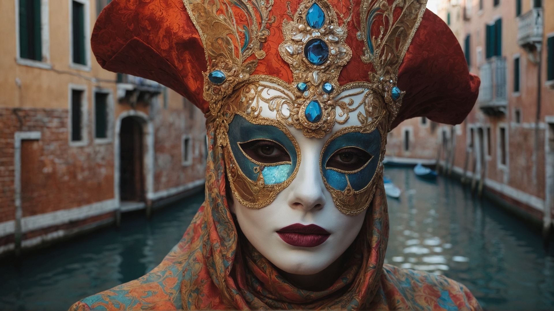 Italian woman with venetian mask in Venice