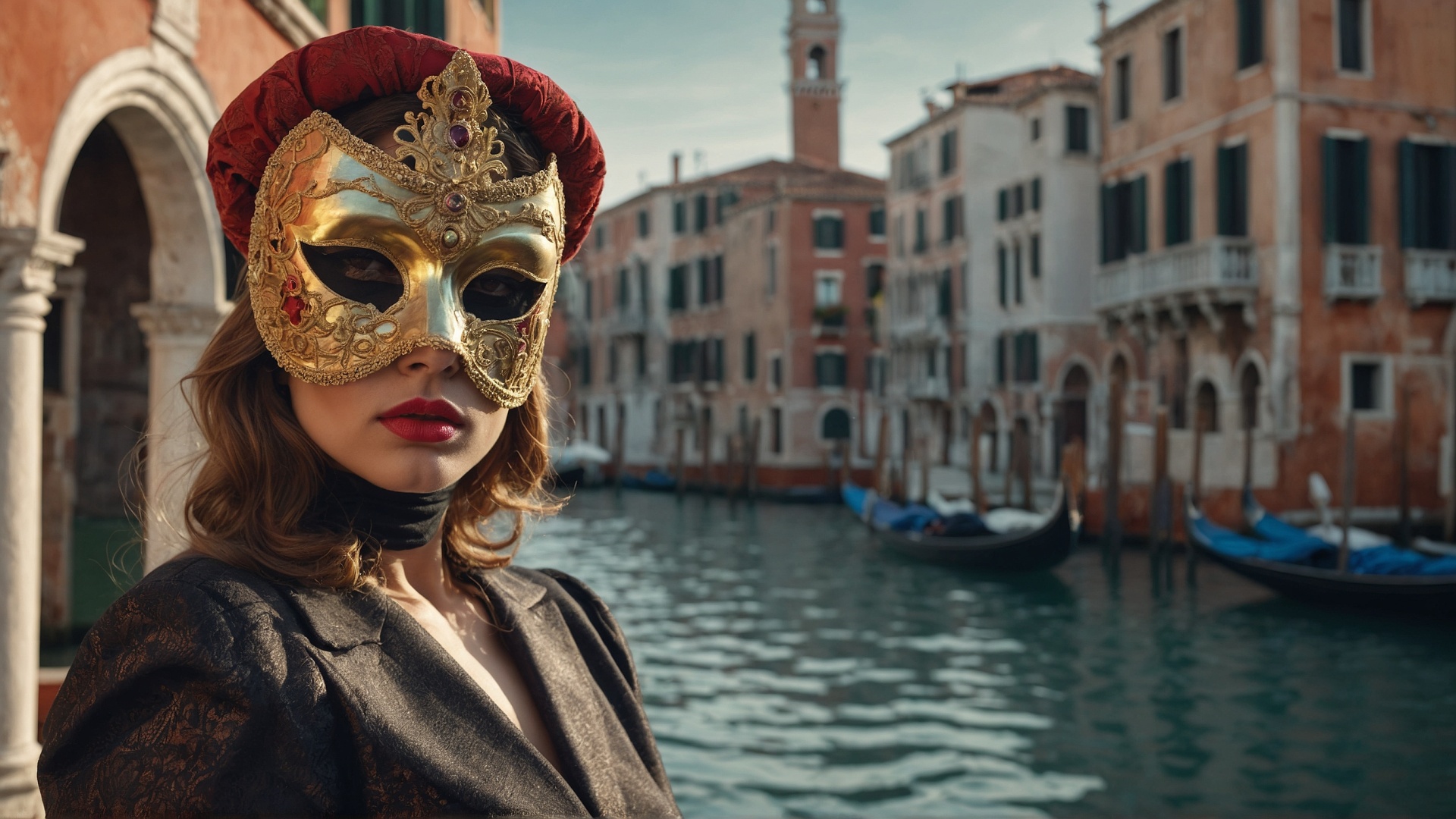 Italian woman with venetian mask in Venice