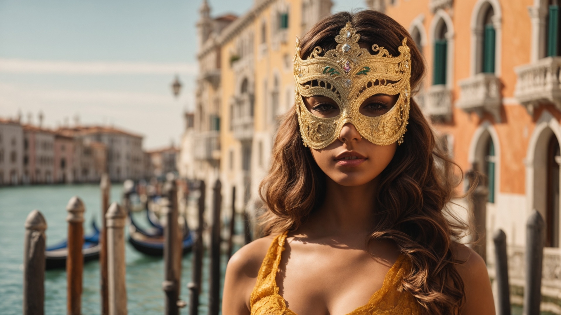 Italian woman with venetian mask in Venice