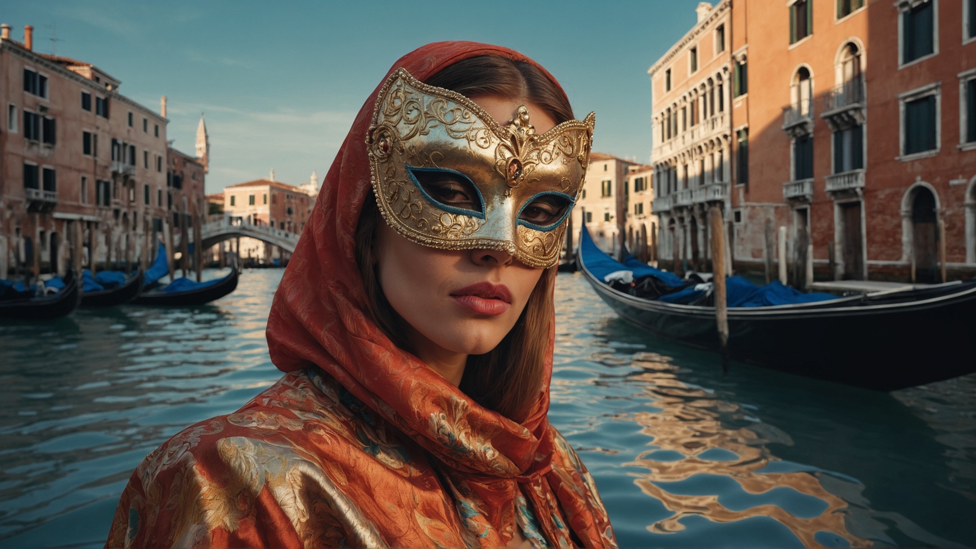 Italian woman with venetian mask in Venice