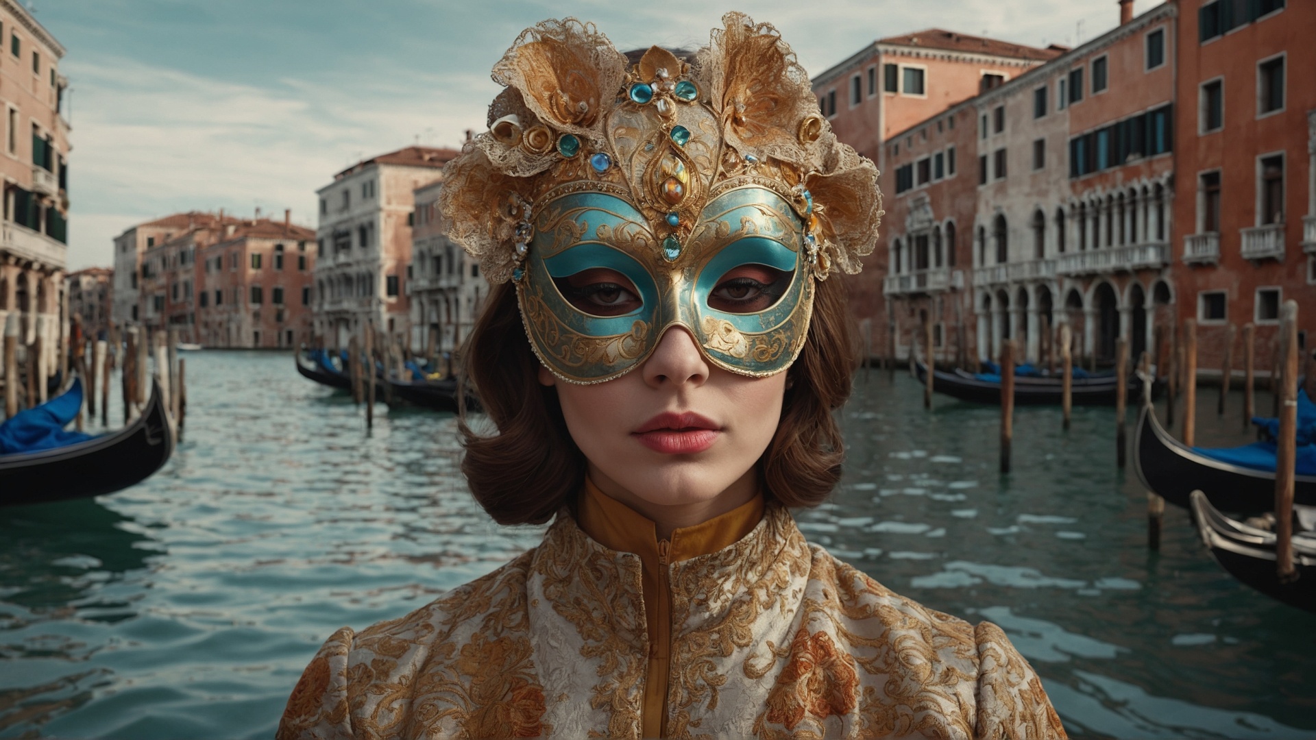 Italian woman with venetian mask in Venice