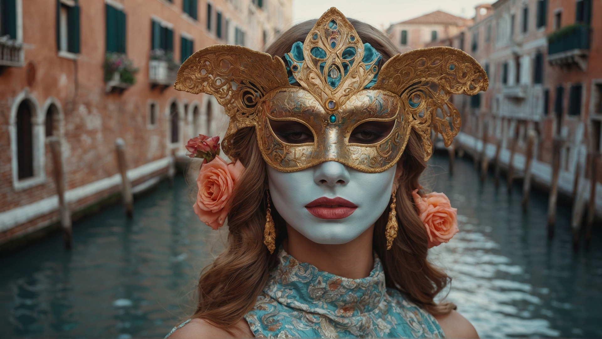 Italian woman with venetian mask in Venice