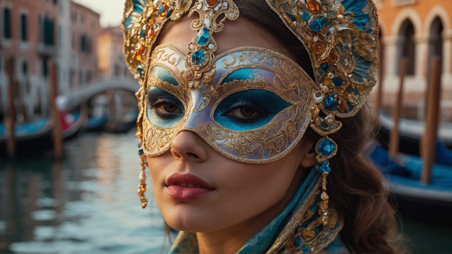 Italian woman with venetian mask in Venice