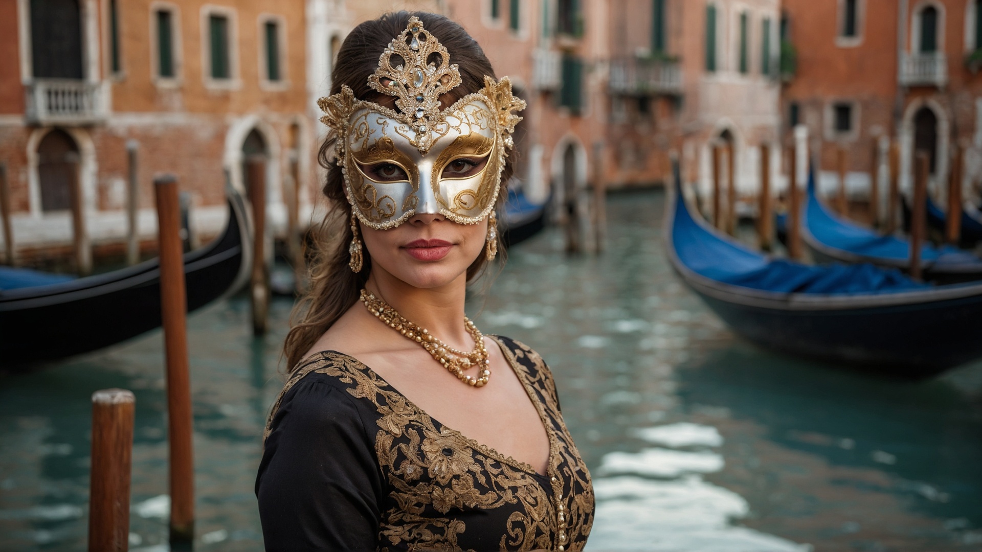 Italian woman with venetian mask in Venice