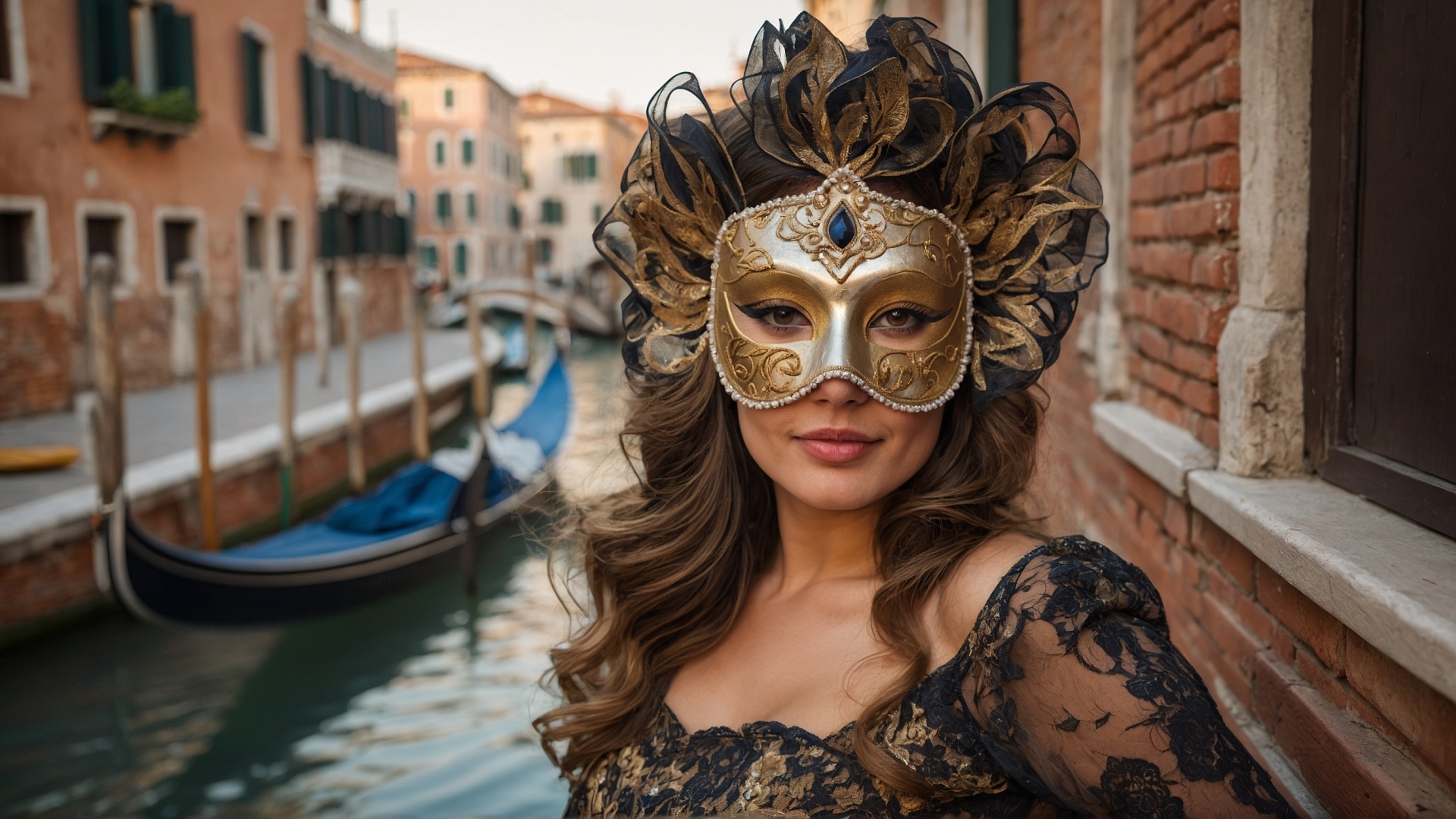 Italian woman with venetian mask in Venice
