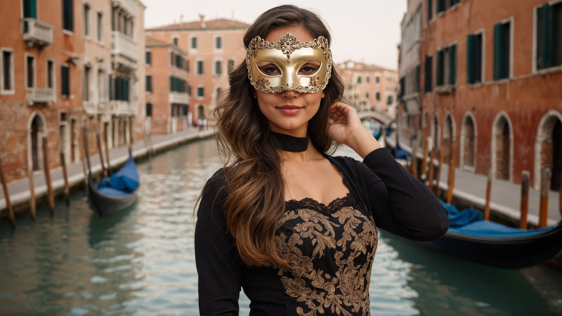 Italian woman with venetian mask in Venice