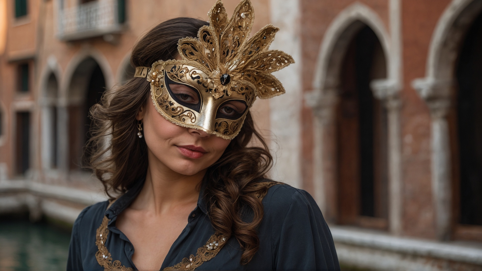 Italian woman with venetian mask in Venice