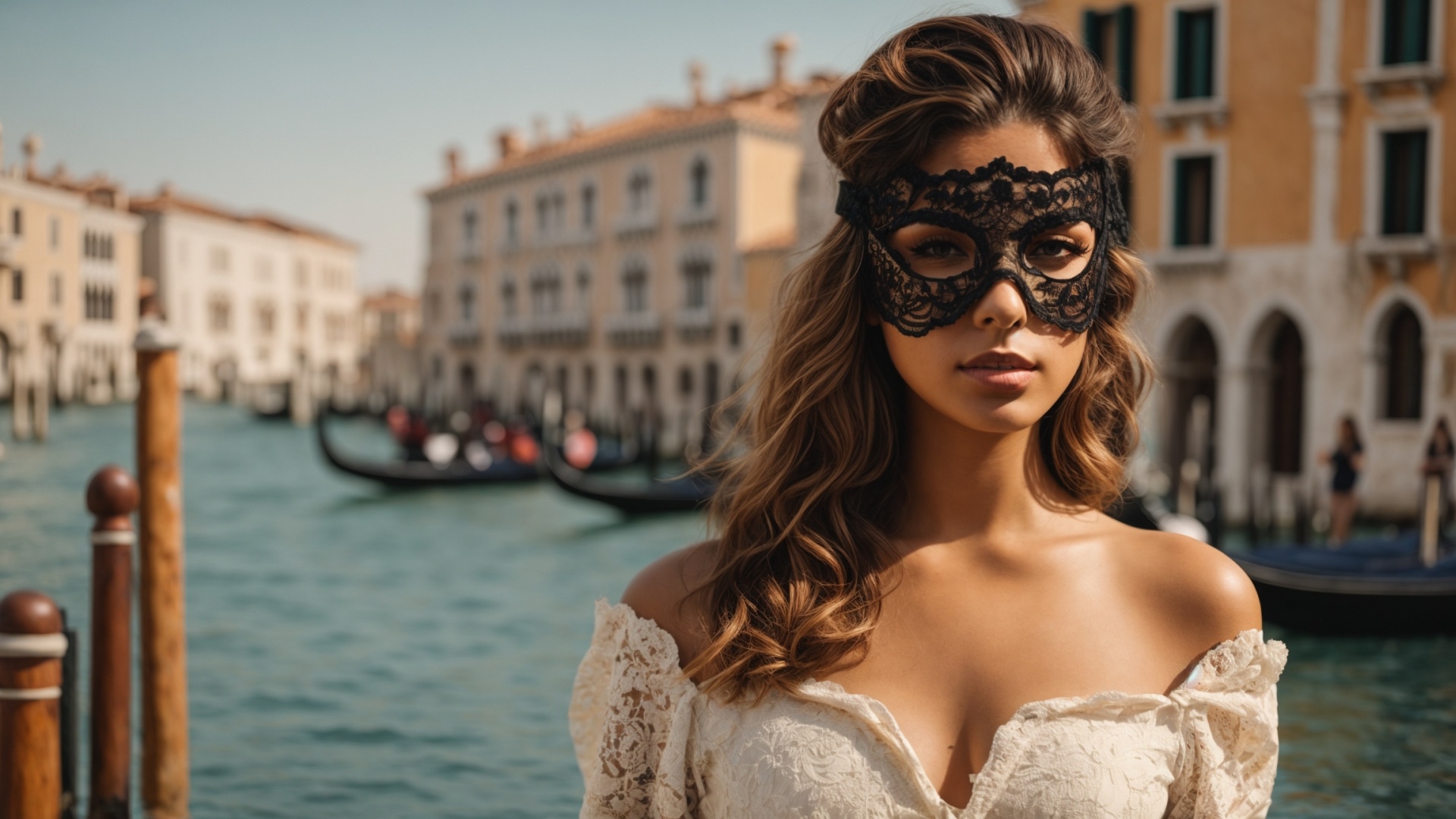 Italian woman with venetian mask in Venice