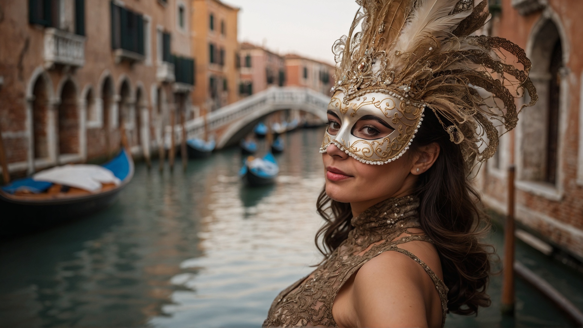 Italian woman with venetian mask in Venice